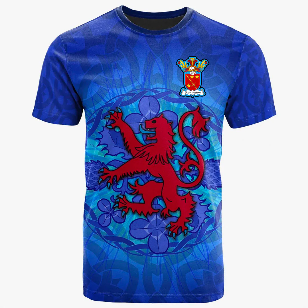 1sttheworld Tee - Symington Family Crest Lion With Scotland Thistle T-Shirt A7 | 1sttheworld