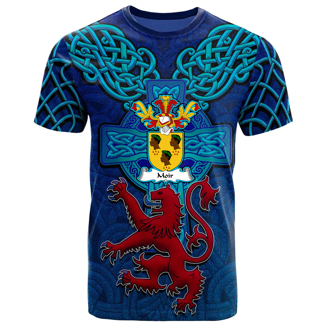 1sttheworld Tee - Moir Family Crest Scotland Lion With Celtic Cross T-Shirt A7 | 1sttheworld