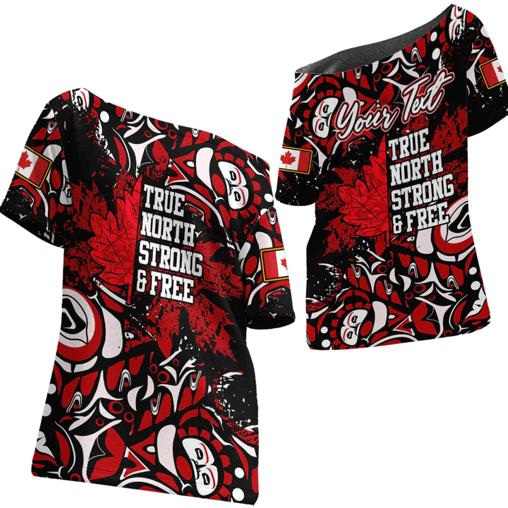 1sttheworld Clothing - Canada Haida True North Strong And Free - Off Shoulder T-Shirt A7 | 1sttheworld