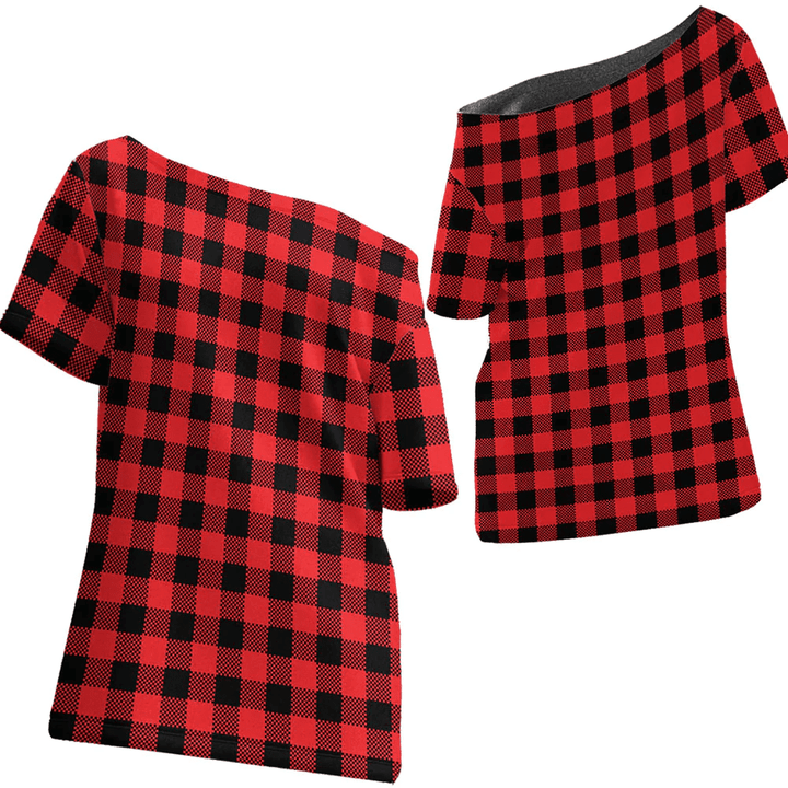Canadian Maple Leaf and Buffalo Check Plaid Tartan Canada Off Shoulder T-Shirt A35 | 1sttheworld