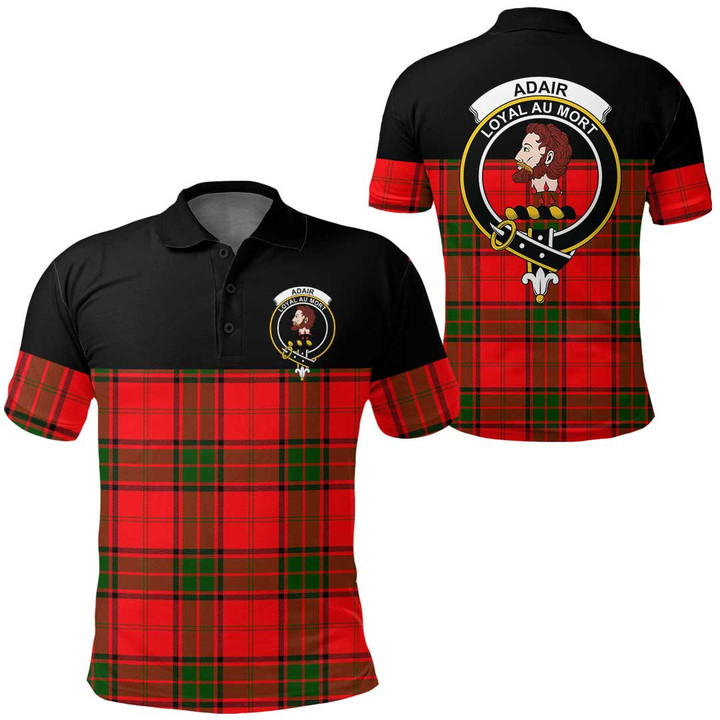 1sttheworld Clothing - Adair Clan Tartan Crest Polo Shirt - Golf Shirt Special Version A7