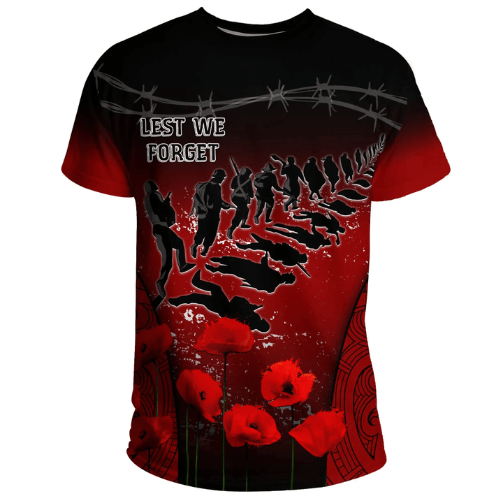 New Zealand Anzac T Shirt - Lest We Forget Poppy Red A02
