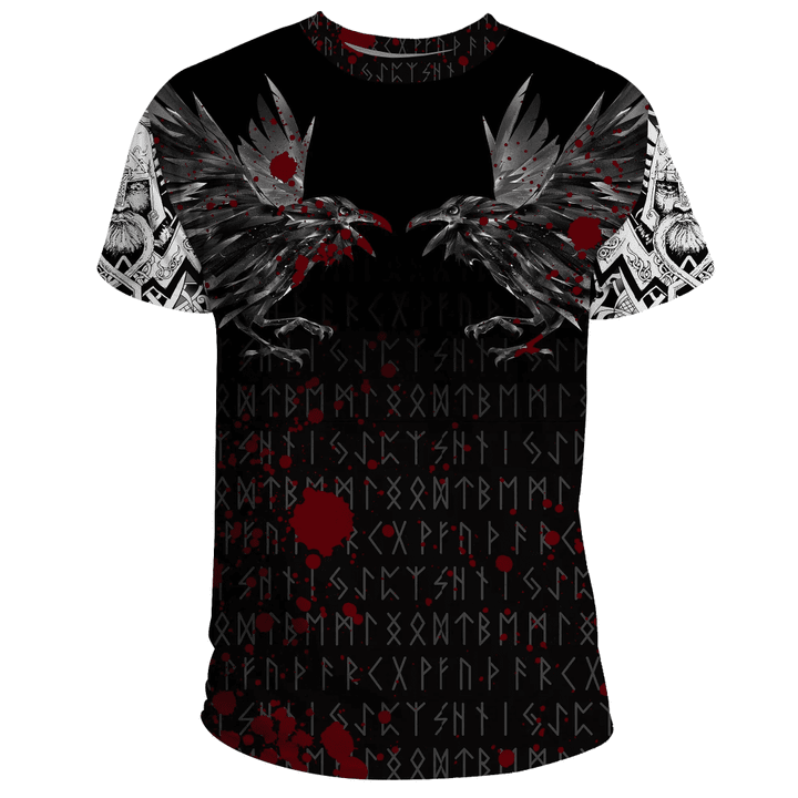 Vikings T-Shirt - Odin‚Äö√Ñ√¥s Ravens Tattoo Style Blood A27