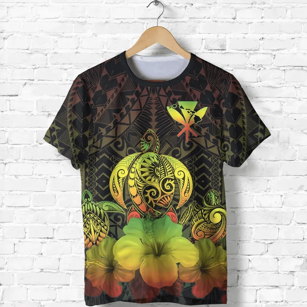 Kanaka Maoli (Hawaiian) T-Shirt Reggae Turtle Polynesian with Hibiscus TH5