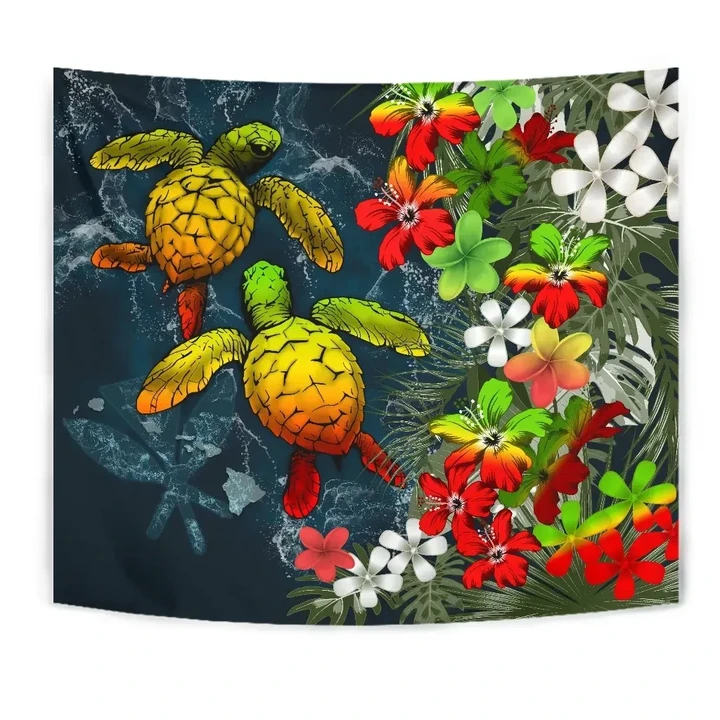 Kanaka Maoli (Hawaiian) Tapestry - Sea Turtle Tropical Hibiscus And Plumeria Reggae A224