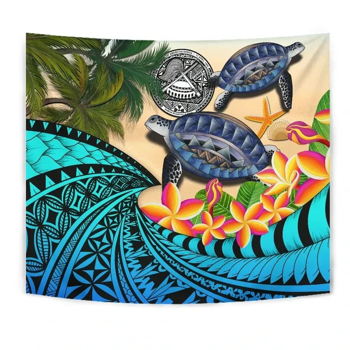 American Samoa Tapestry - Polynesian Turtle Coconut Tree And Plumeria A24