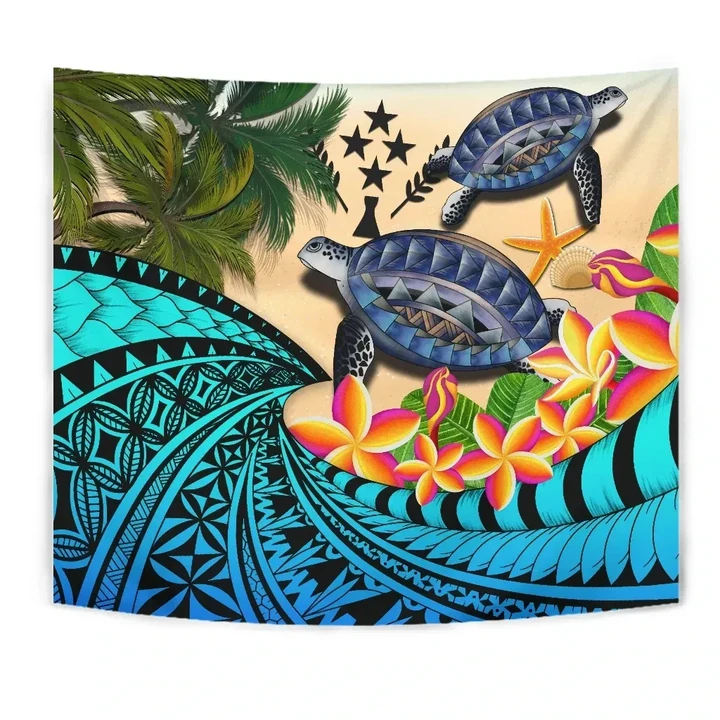 Kosrae Tapestry - Polynesian Turtle Coconut Tree And Plumeria A24