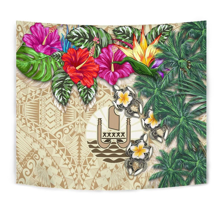 Tahiti Tapestry - Hibiscus Turtle Tattoo Beige A02