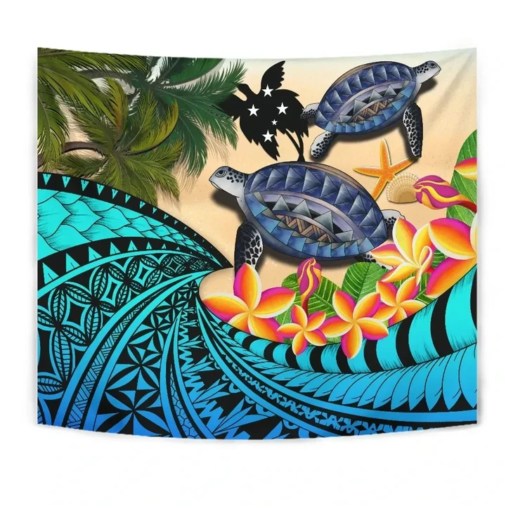 Papua New Guinea Tapestry - Polynesian Turtle Coconut Tree And Plumeria A24