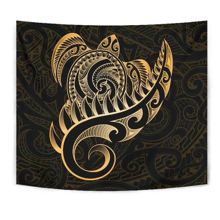 New Zealand Tapestry - Aotearoa Maori Turtle Silver Fern Gold J1