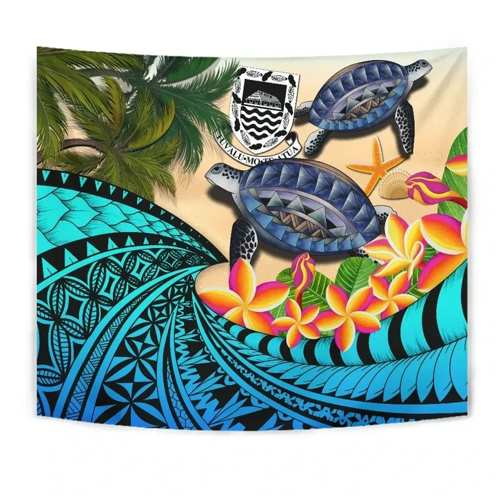 Tuvalu Tapestry - Polynesian Turtle Coconut Tree And Plumeria A24