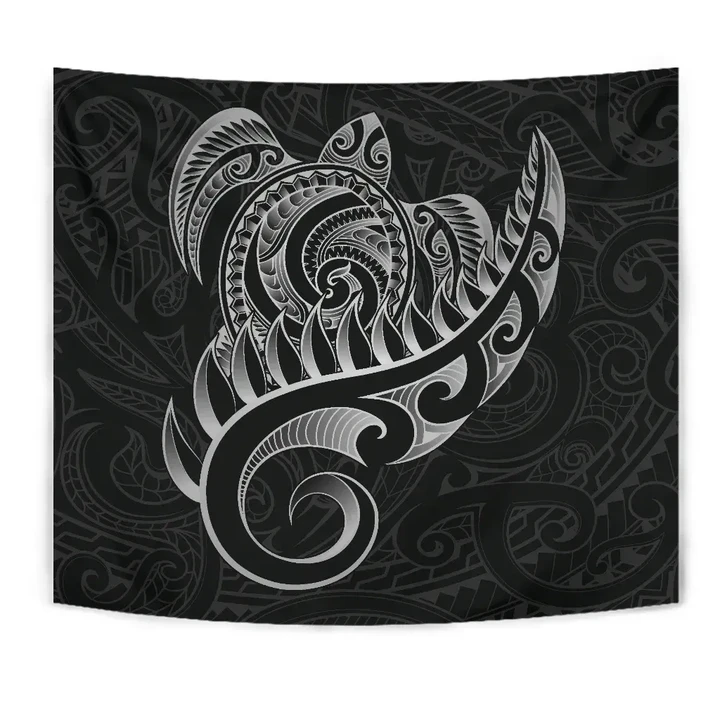 New Zealand Tapestry - Aotearoa Maori Turtle Silver Fern Gray J1