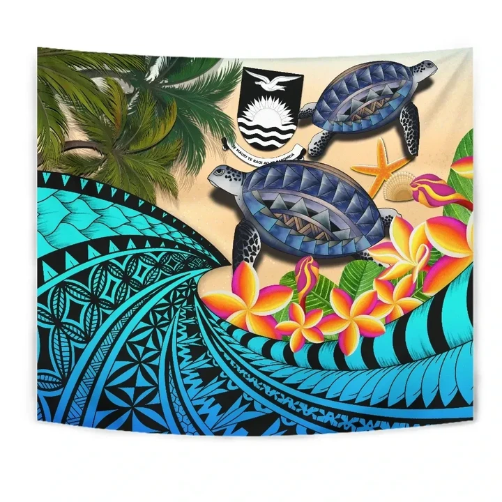 Kiribati Tapestry - Polynesian Turtle Coconut Tree And Plumeria A24