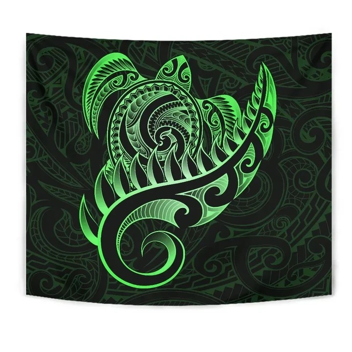 New Zealand Tapestry - Aotearoa Maori Turtle Silver Fern Green J1