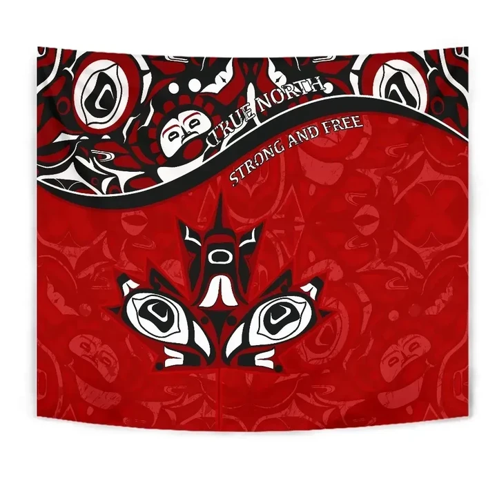 Canada Day Tapestry - Haida Maple Leaf Style Tattoo Red A02