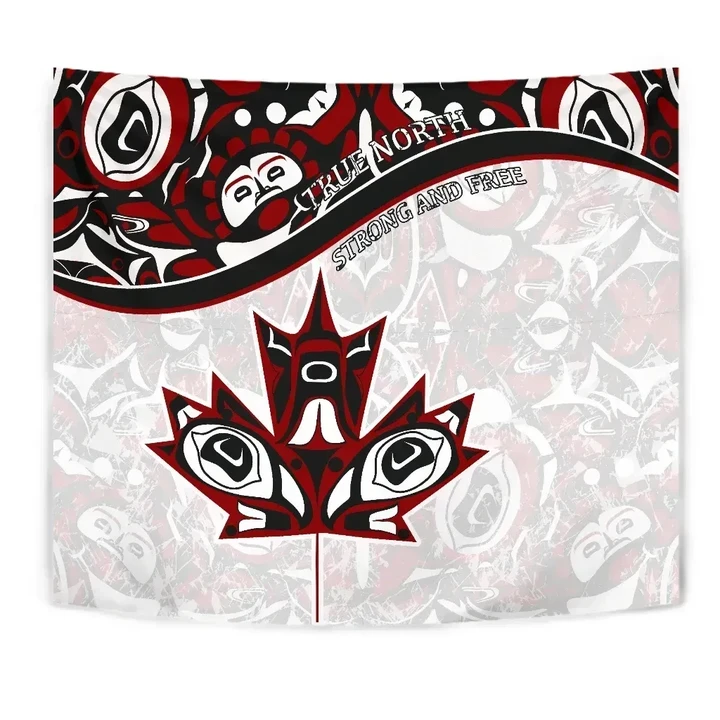 Canada Day Tapestry - Haida Maple Leaf Style Tattoo White A02