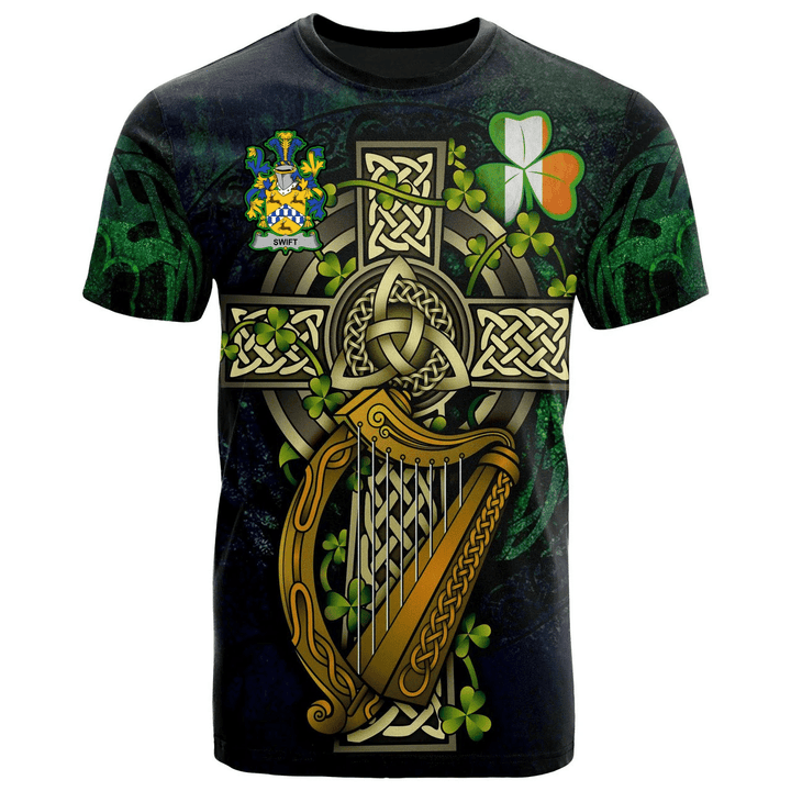 1sttheworld Ireland T-Shirt - Swift Irish Family Crest and Celtic Cross A7