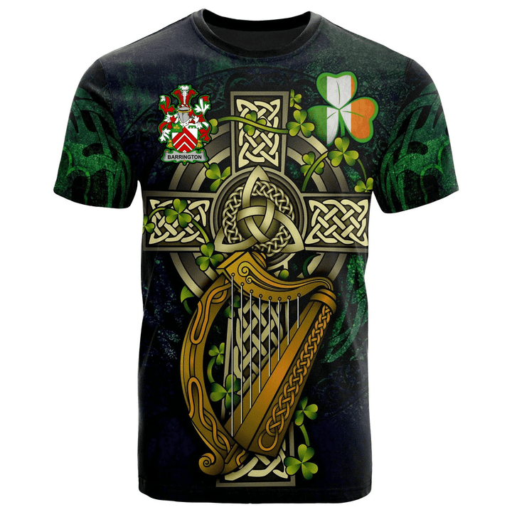 1sttheworld Ireland T-Shirt - Barrington Irish Family Crest and Celtic Cross A7