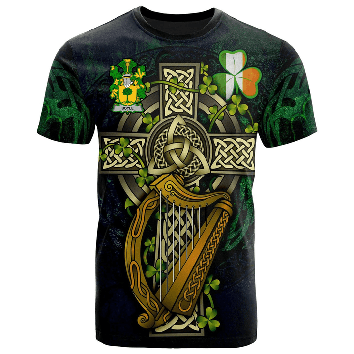 1sttheworld Ireland T-Shirt - Boyle or O'Boyle Irish Family Crest and Celtic Cross A7