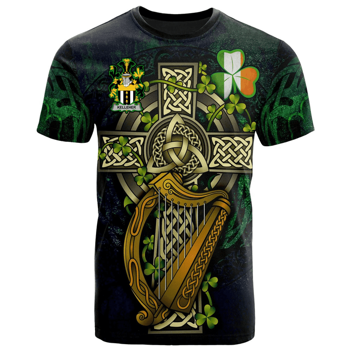 1sttheworld Ireland T-Shirt - Kelleher or O'Kelleher Irish Family Crest and Celtic Cross A7