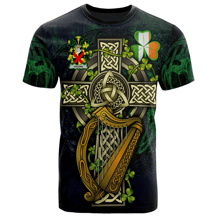 1sttheworld Ireland T-Shirt - Giggins Irish Family Crest and Celtic Cross A7