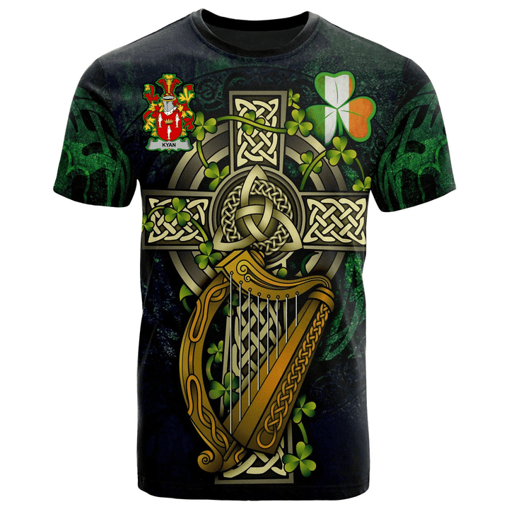 1sttheworld Ireland T-Shirt - Kyan or O'Kyan Irish Family Crest and Celtic Cross A7