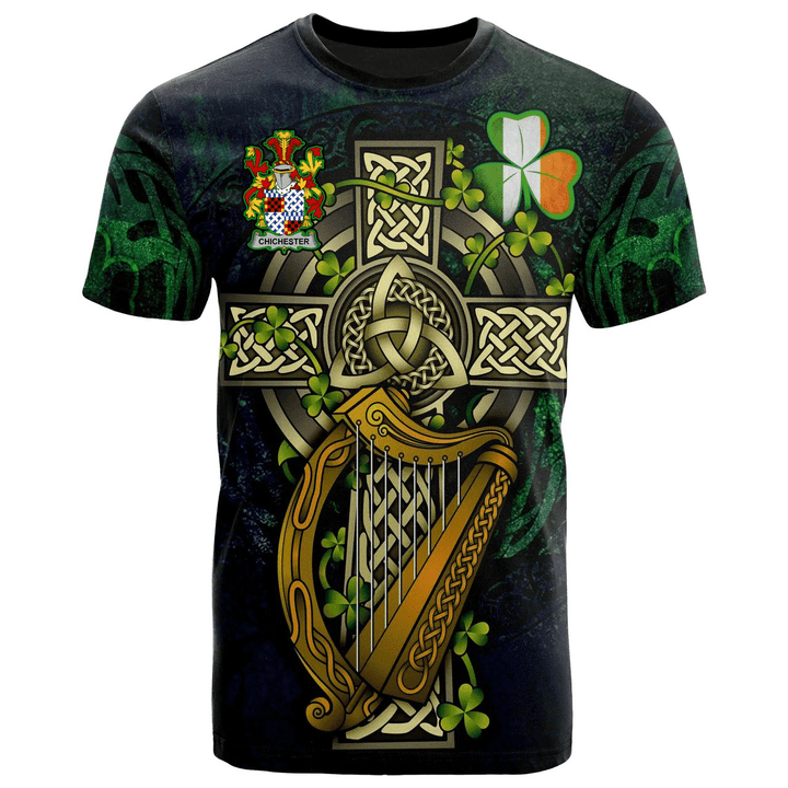 1sttheworld Ireland T-Shirt - Chichester Irish Family Crest and Celtic Cross A7