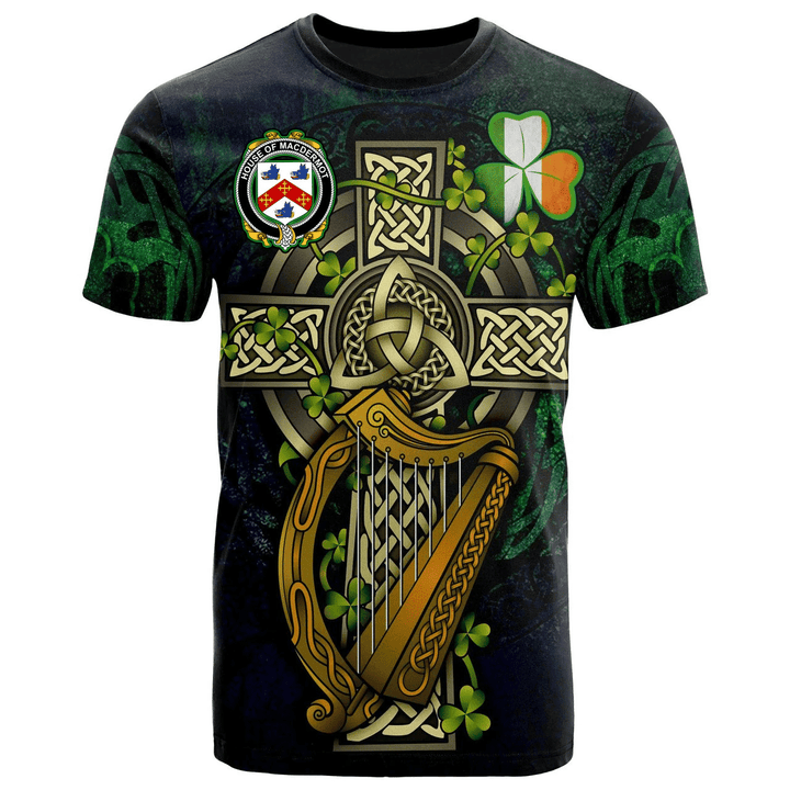 1sttheworld Ireland T-Shirt - House of MACDERMOT Irish Family Crest and Celtic Cross A7