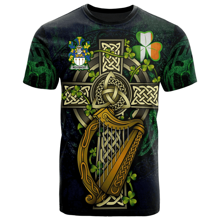 1sttheworld Ireland T-Shirt - McLysacht or Lysacht Irish Family Crest and Celtic Cross A7