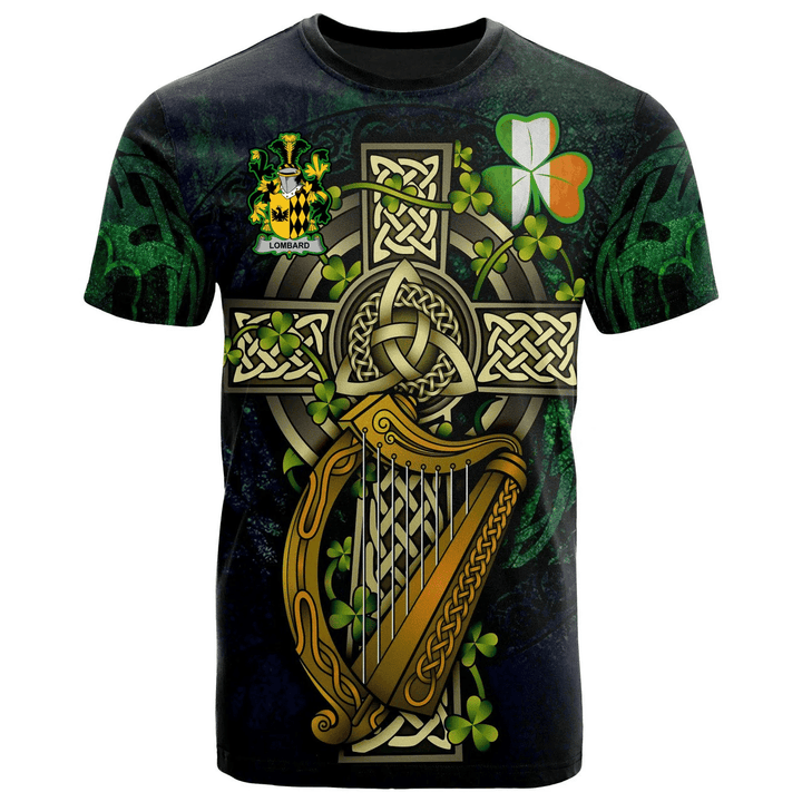 1sttheworld Ireland T-Shirt - Lombard Irish Family Crest and Celtic Cross A7