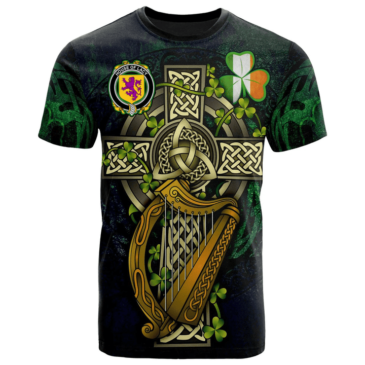 1sttheworld Ireland T-Shirt - House of LACY Irish Family Crest and Celtic Cross A7