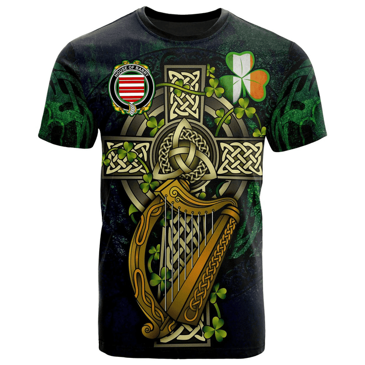 1sttheworld Ireland T-Shirt - House of BARRY Irish Family Crest and Celtic Cross A7