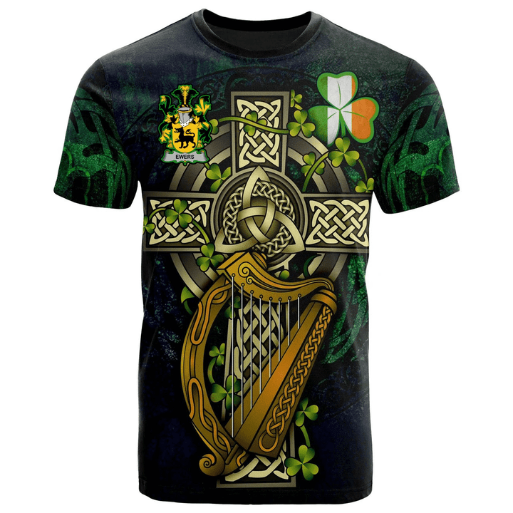 1sttheworld Ireland T-Shirt - Ewers Irish Family Crest and Celtic Cross A7