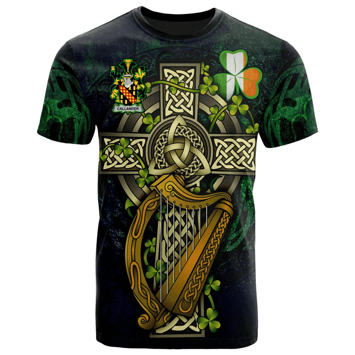 1sttheworld Ireland T-Shirt - Callander Irish Family Crest and Celtic Cross A7