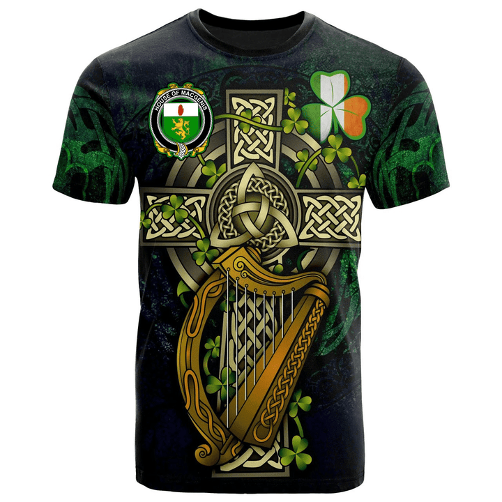 1sttheworld Ireland T-Shirt - House of MACGENIS Irish Family Crest and Celtic Cross A7