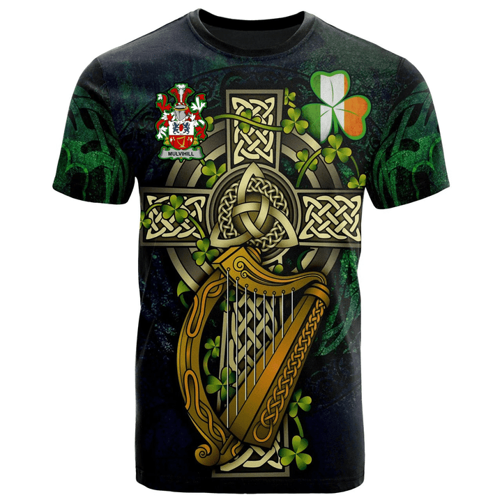 1sttheworld Ireland T-Shirt - Mulvihill or O'Mulvihill Irish Family Crest and Celtic Cross A7