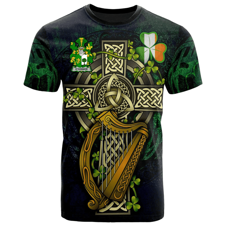 1sttheworld Ireland T-Shirt - Connor or O'Connor (Sligo) Irish Family Crest and Celtic Cross A7