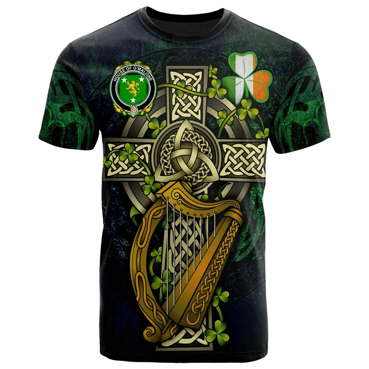 1sttheworld Ireland T-Shirt - House of O'MALONE Irish Family Crest and Celtic Cross A7