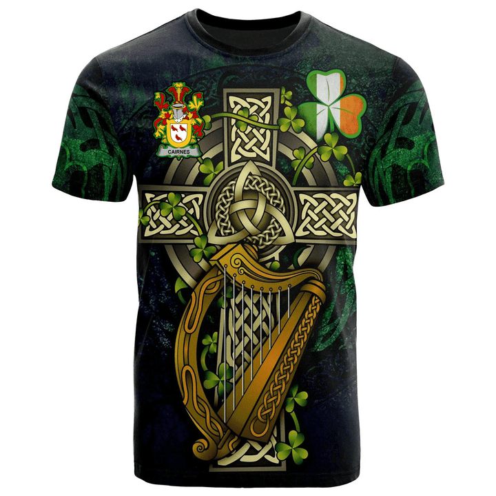 1sttheworld Ireland T-Shirt - Cairnes Irish Family Crest and Celtic Cross A7