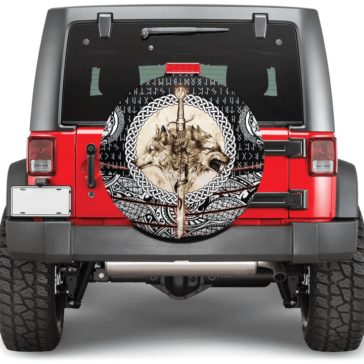1sttheworld Spare Tire Cover - Wolf And Vikings Tattood Spare Tire Cover A7