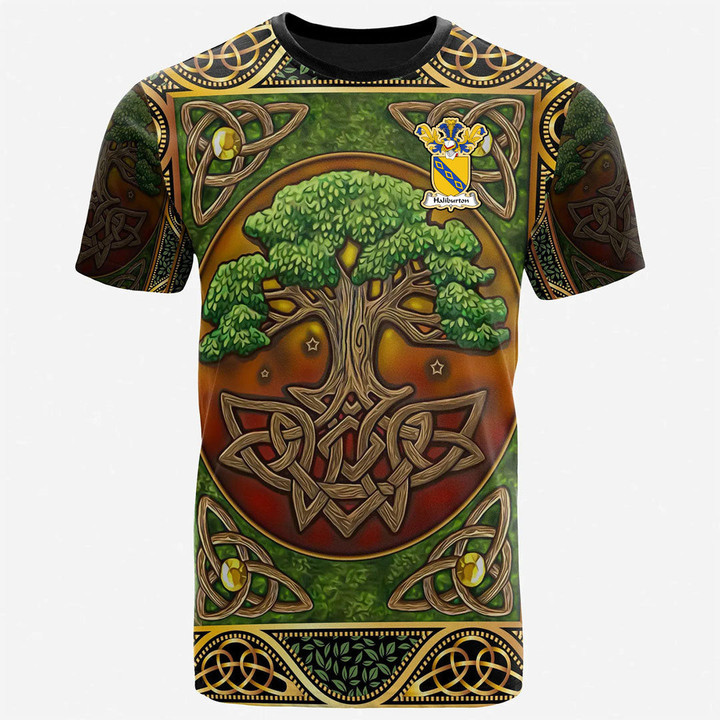 1sttheworld Tee - Halyburton or Haliburton Family Crest T-Shirt - Celtic Tree Of Life A7