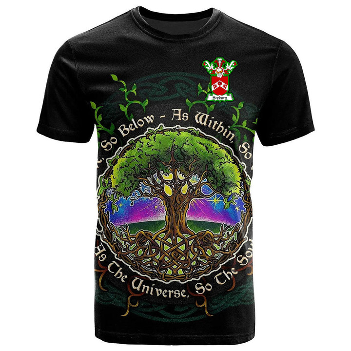 1sttheworld Tee - Hepburn Family Crest T-Shirt - Celtic Tree Of Life Art A7