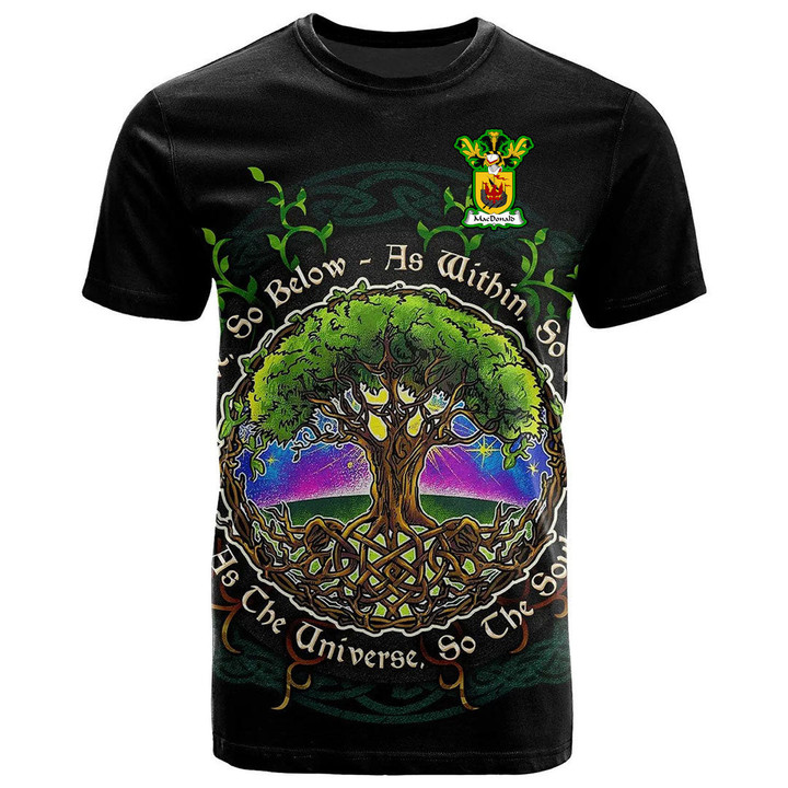 1sttheworld Tee - MacDonald _of the Isles Family Crest T-Shirt - Celtic Tree Of Life Art A7