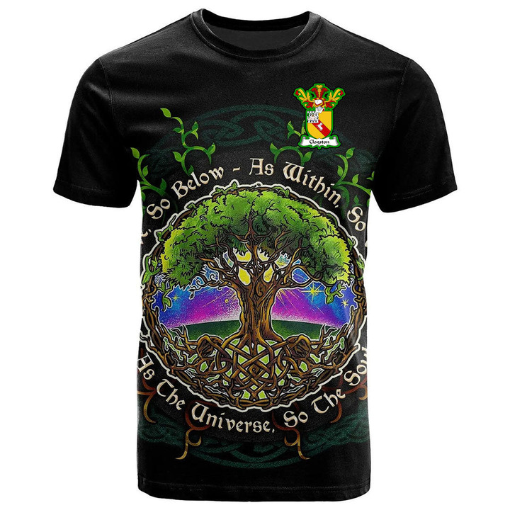 1sttheworld Tee - Clogston Family Crest T-Shirt - Celtic Tree Of Life Art A7