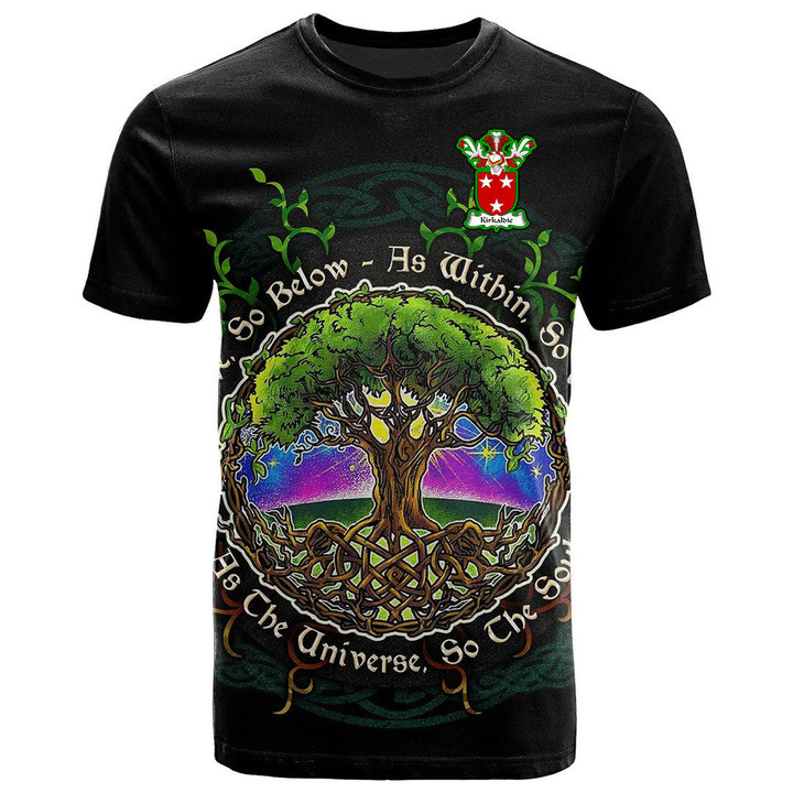 1sttheworld Tee - Kirkaldie Family Crest T-Shirt - Celtic Tree Of Life Art A7