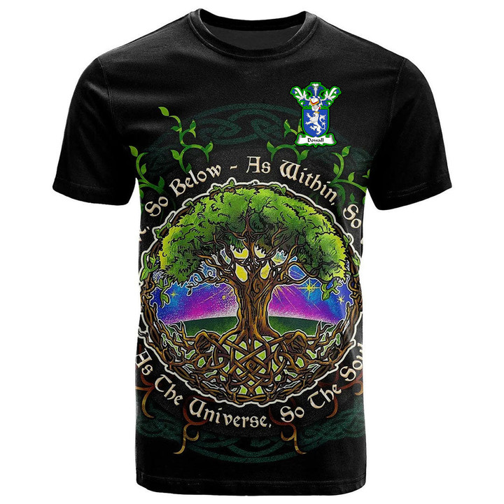 1sttheworld Tee - Dowall Family Crest T-Shirt - Celtic Tree Of Life Art A7