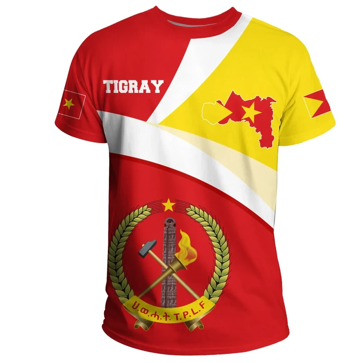 1stTheWorld Tigray T-shirt, Tigray Flag Maps Red A10