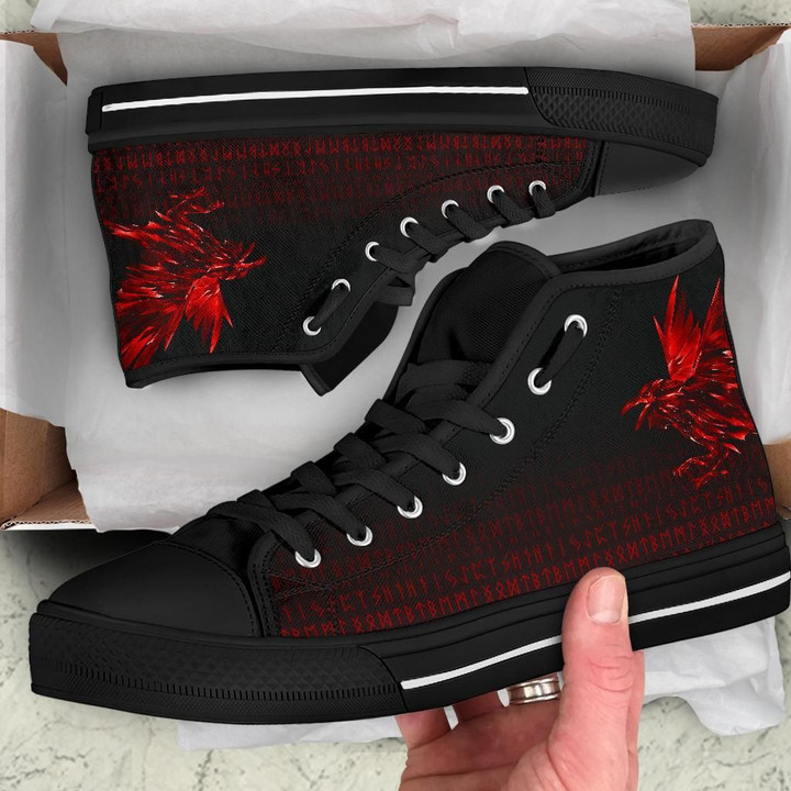 Vikings High Top Shoe - Raven Tattoo Style Red A27
