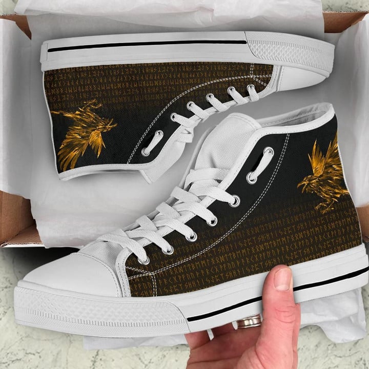 Vikings High Top Shoe - Raven Tattoo Style Gold A27