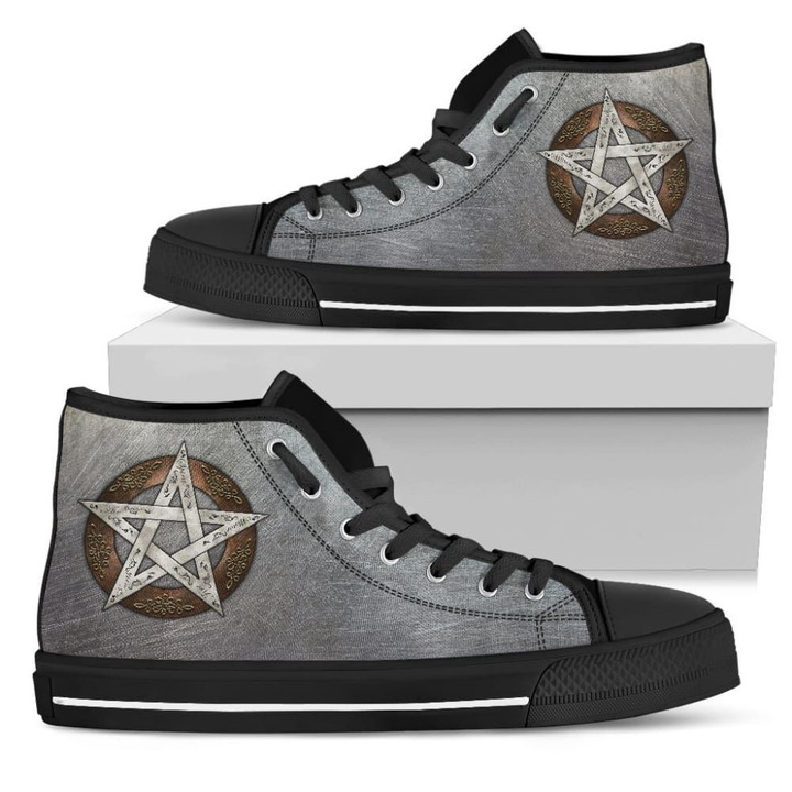 Celticone Women's High Top Shoes - Metal Wicca Pentacle - BN21